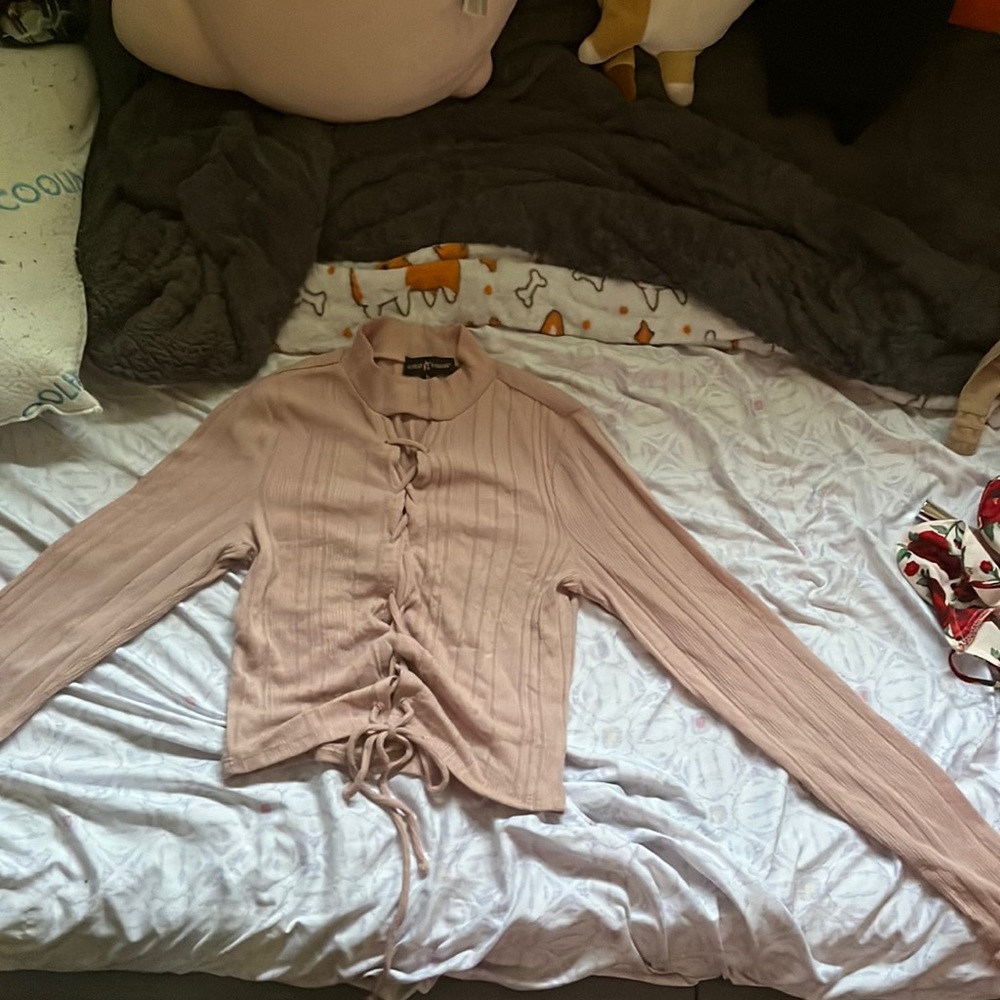 Pnk long sleeved top with string crossed chest shirt